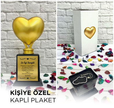 Kişiye Özel Altın Kalp Plaket