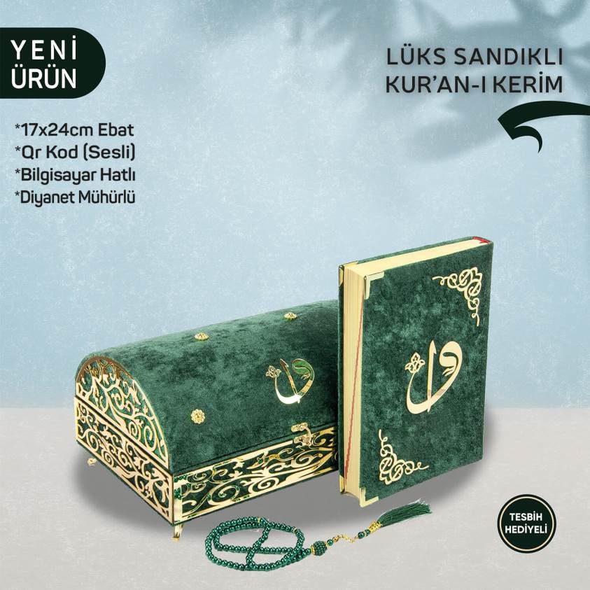 Lüks Ayaklı Oval Sandık Yeşil Kadife Kuranı Kerim