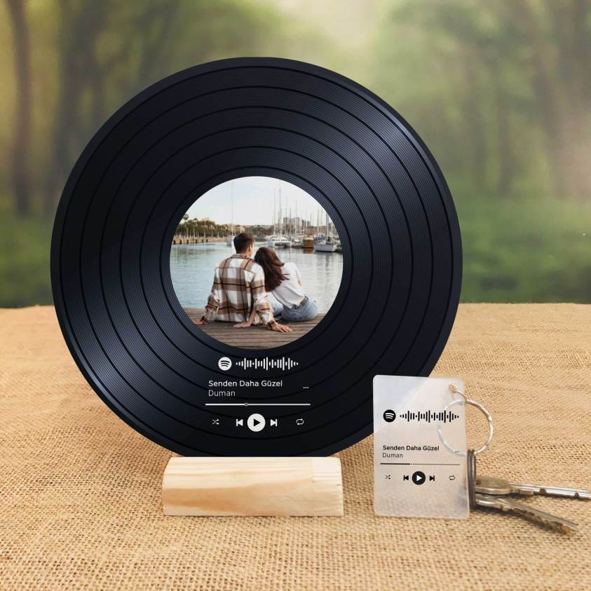 Sevgililer Gününe Özel Spotify Kodlu Ahşap Ayaklı Mdf Plaket ve Pvc Anahtarlık - S4070