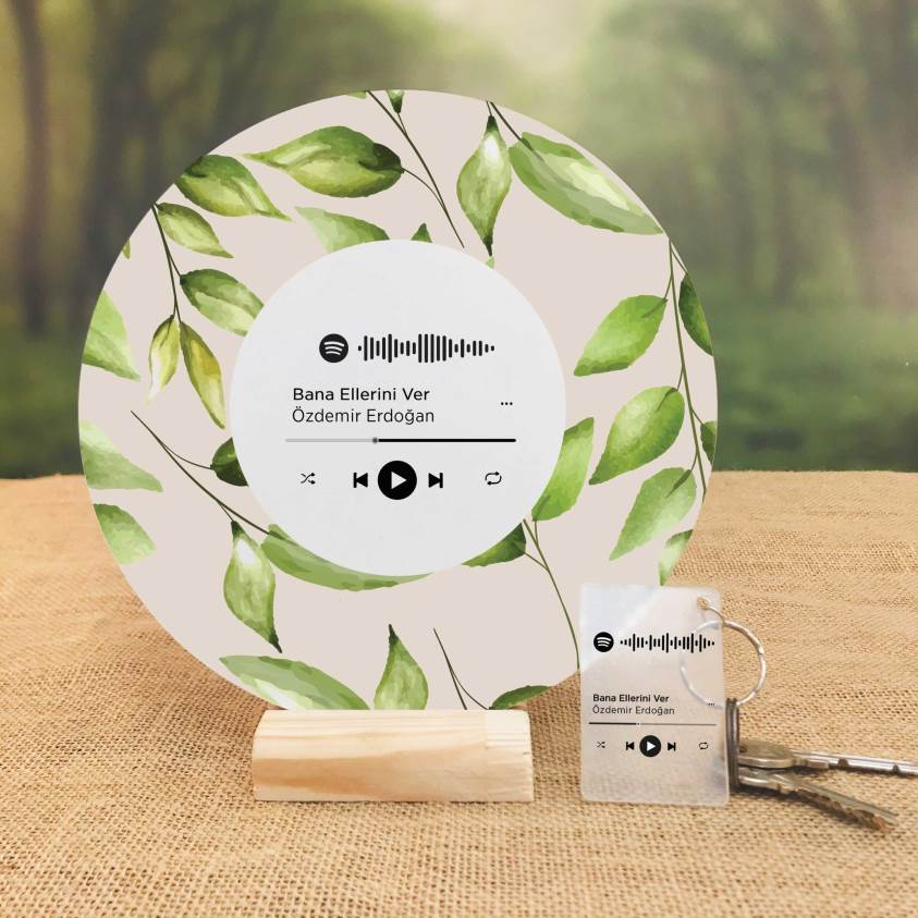 Sevgililer Gününe Özel Spotify Kodlu Ahşap Ayaklı Mdf Plaket ve Pvc Anahtarlık - S4061