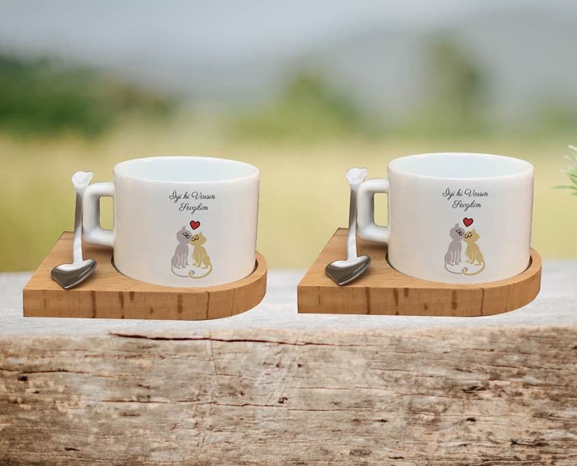 Sevgililer Gününe Özel 2'li Set Bambu Fincan Takımı - 009