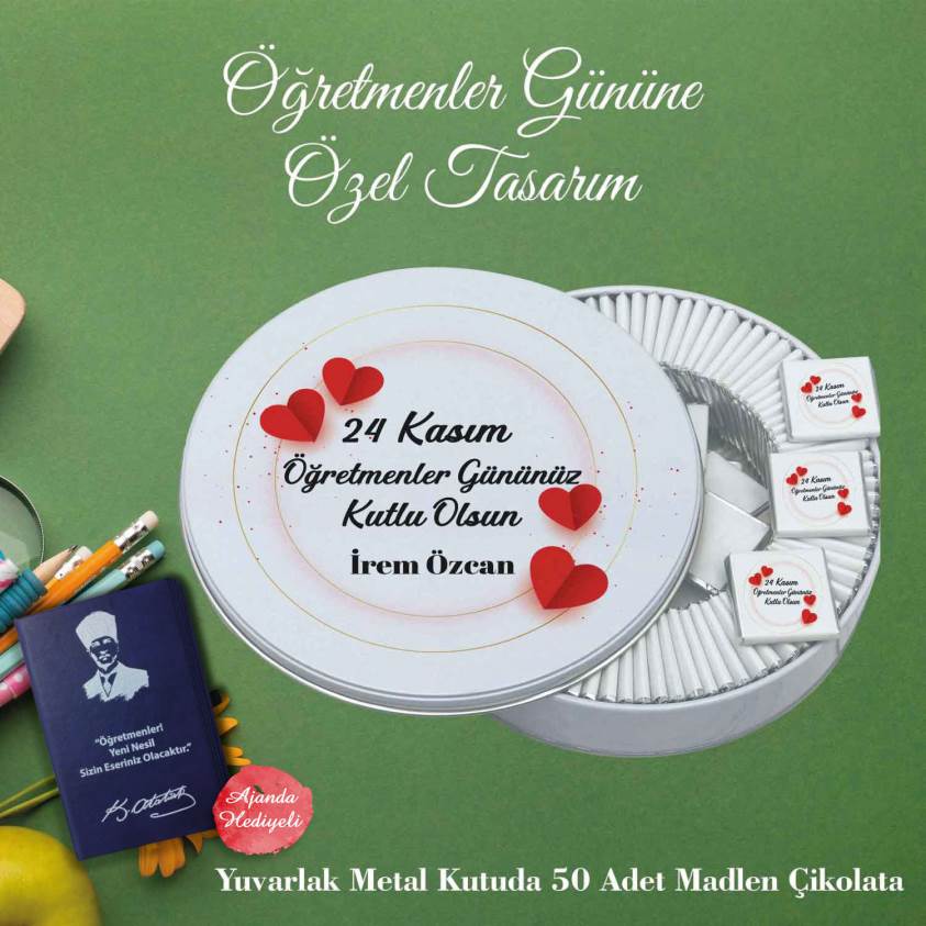 Öğretmenler Gününe Özel Yuvarlak Metal Kutuda Çikolata - 256