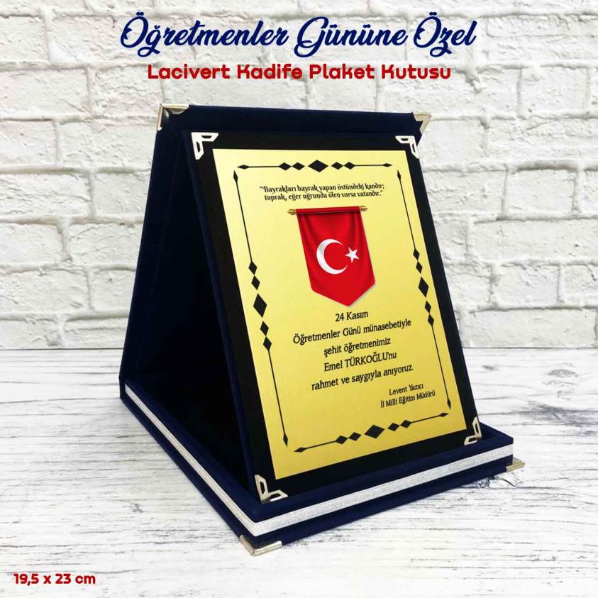 Öğretmenler Gününe Özel Lacivert Kadife Plaket Kutusu - P004