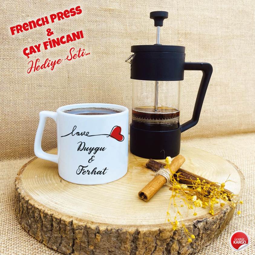 Sevgililer Gününe Özel Baskılı Kupa Bardak ve French Press Seti - 0157