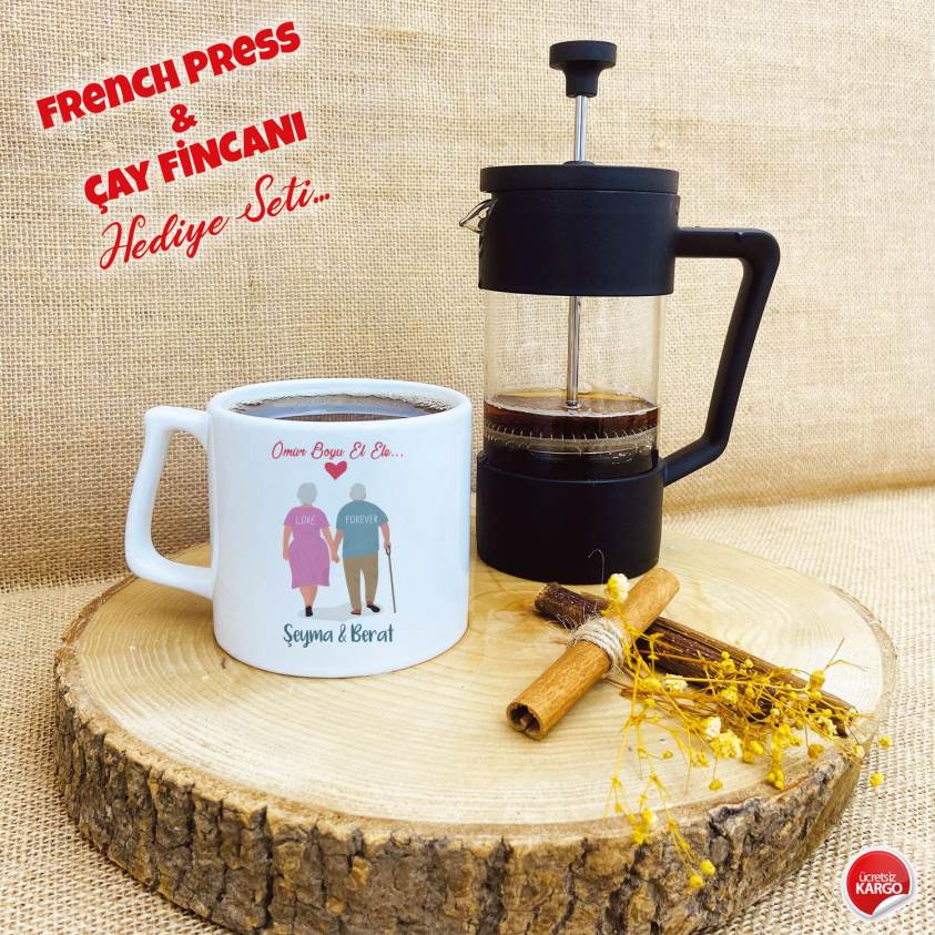 Sevgililer Gününe Özel Baskılı Kupa Bardak ve French Press Seti - 0155