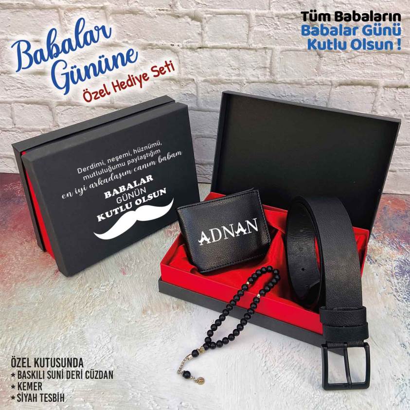 Babalar Gününe Özel Lüks Kutulu Kemer Cüzdan ve Tesbih Seti-2