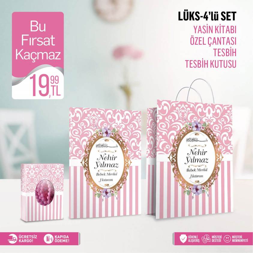 Pembe Çiçekli 4'lü Mevlid Seti - S014