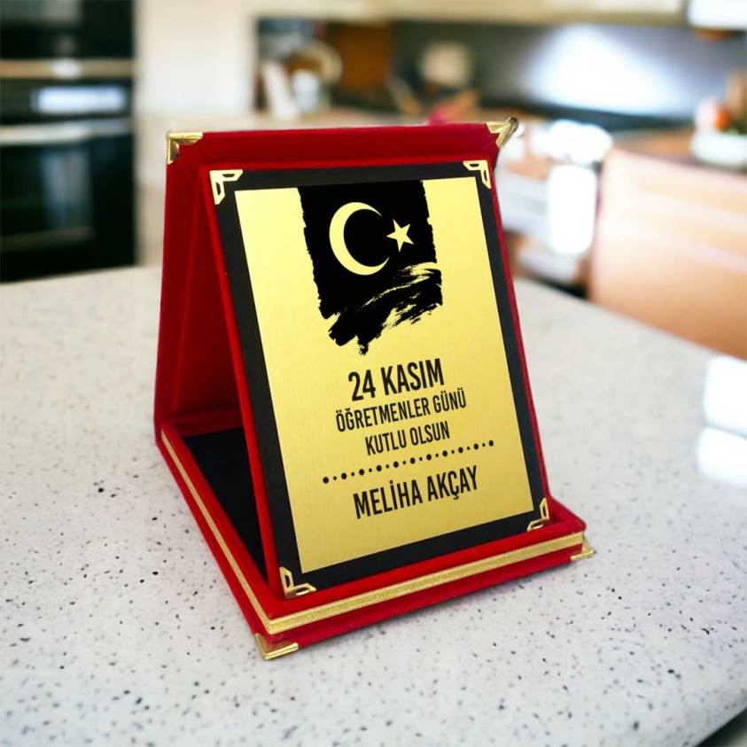 Öğretmenler Gününe Özel Kırmızı Kadife Plaket Kutusu - P053