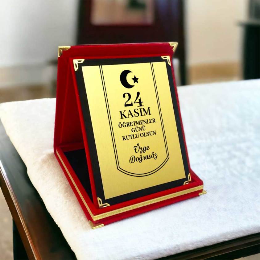 Öğretmenler Gününe Özel Kırmızı Kadife Plaket Kutusu - P052