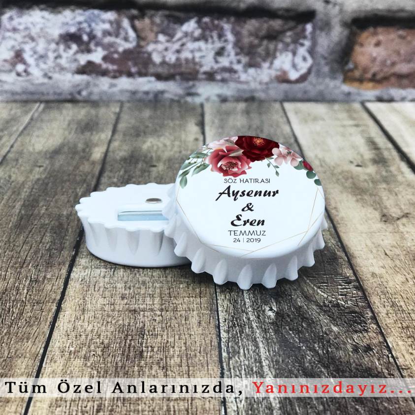 Açacak Magnet - Bordo Çiçekli Tasarım Baskılı Magnet-2070