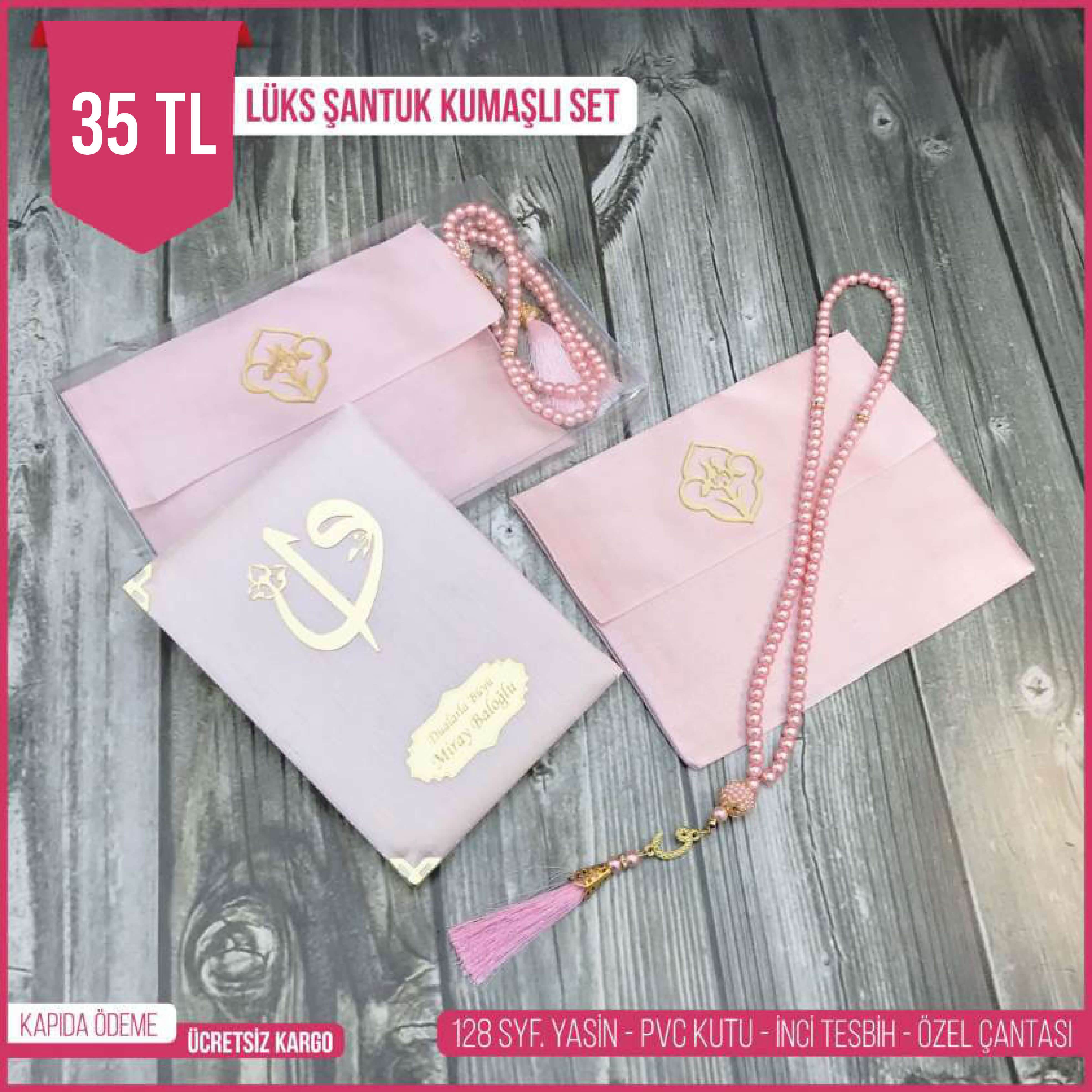 Lüks Pembe Şantuk  Kumaşlı  4'lü Set - 056