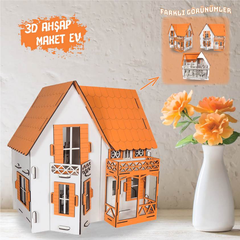3D Ahşap Turuncu Maket Ev - L7031