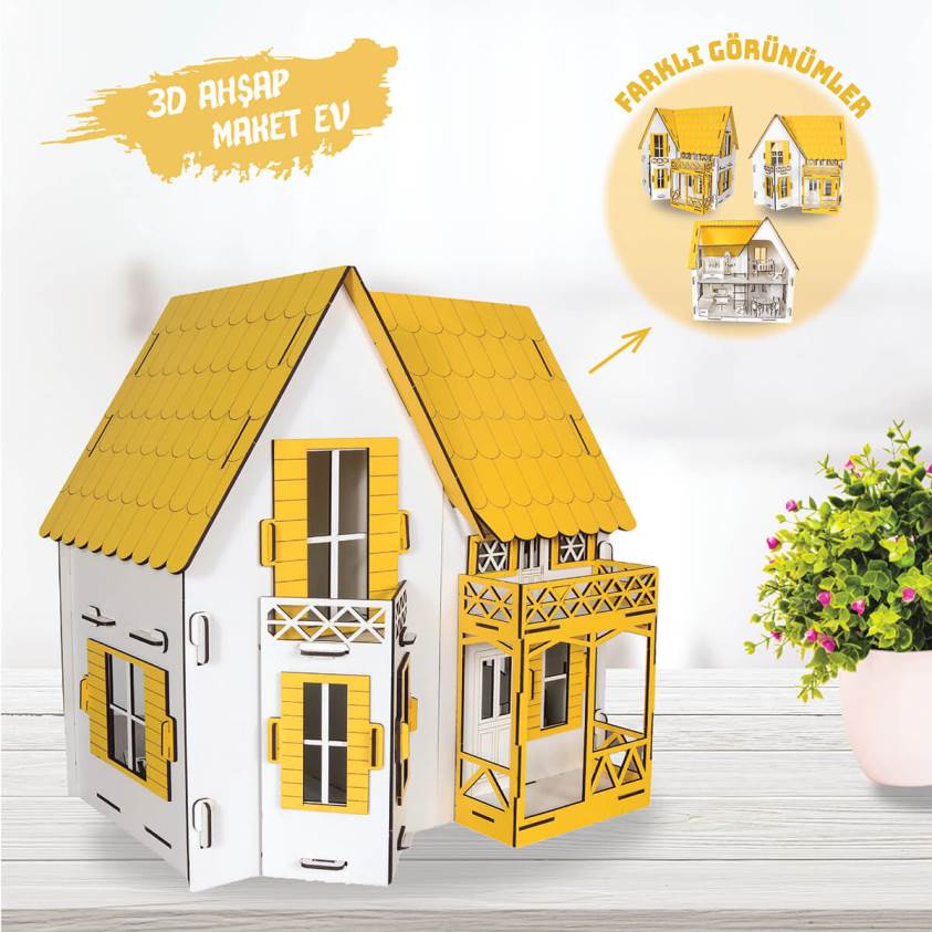 3D Ahşap Sarı Maket Ev - L7029