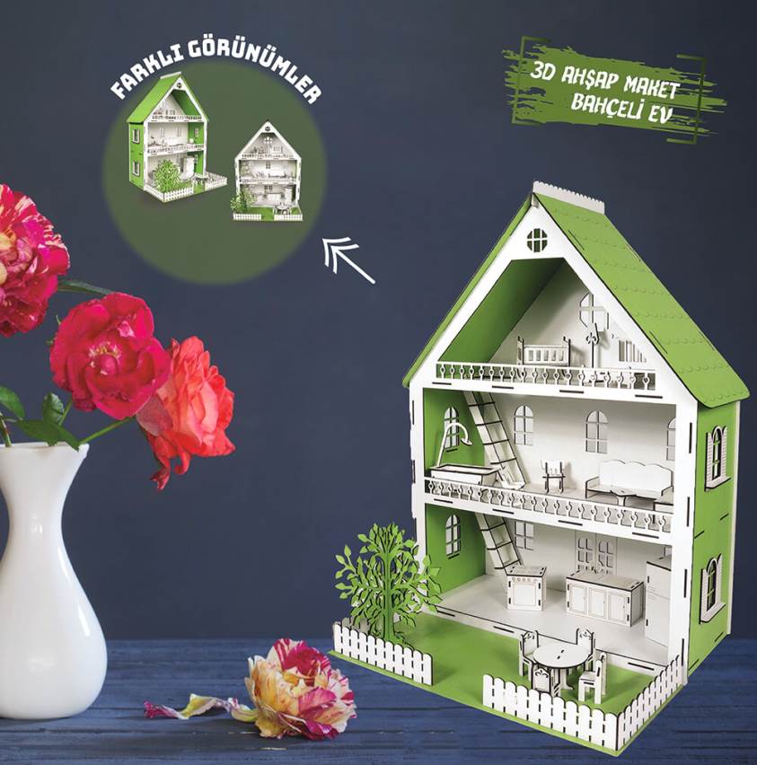 3D Ahşap Maket Yeşil Bahçeli Şato - L7018