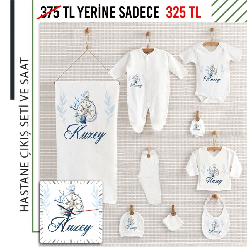 Yeni Doğan Bebek Seti Ahşap Saat Hediyeli - S210