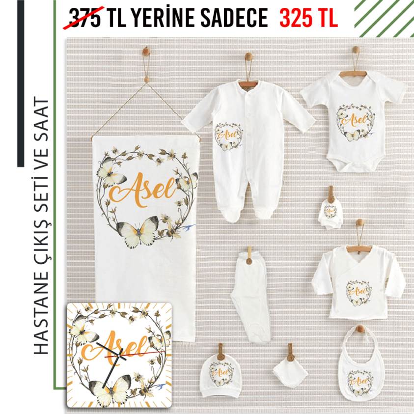 Yeni Doğan Bebek Seti Ahşap Saat Hediyeli - S194