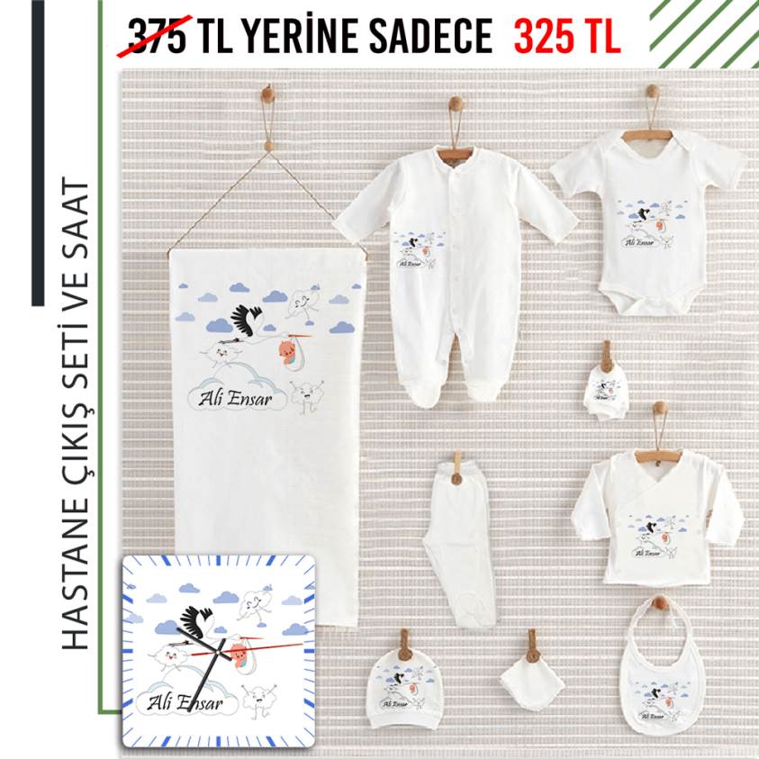 Yeni Doğan Bebek Seti Ahşap Saat Hediyeli - S193