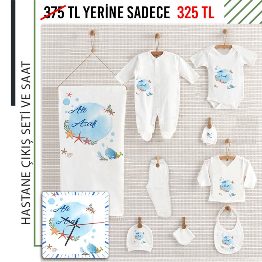 Yeni Doğan Bebek Seti Ahşap Saat Hediyeli - S187