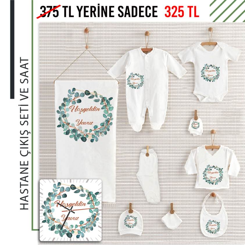 Yeni Doğan Bebek Seti Ahşap Saat Hediyeli - S182