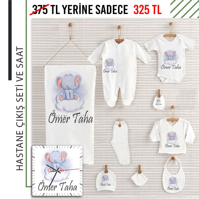 Yeni Doğan Bebek Seti Ahşap Saat Hediyeli - S178