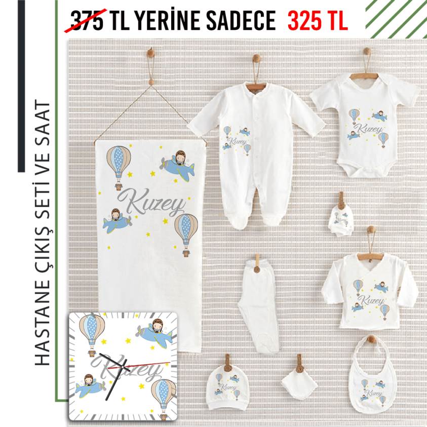 Yeni Doğan Bebek Seti Ahşap Saat Hediyeli - S176