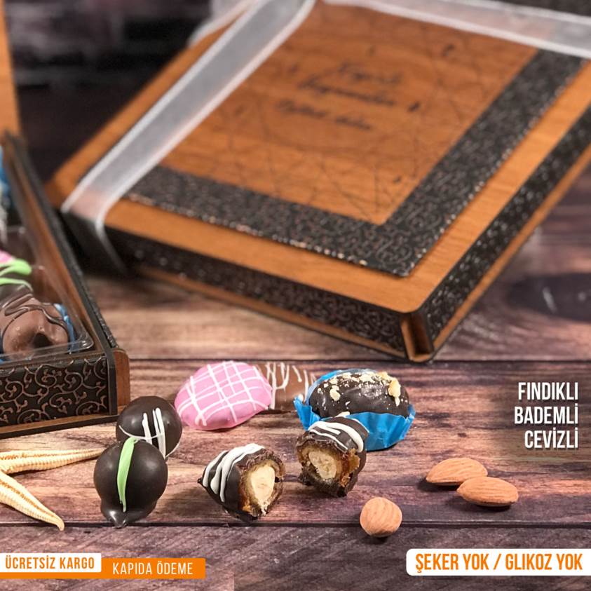 Bayram Çikolatası Deri Kaplı Ahşap Kutu B007 Neva Toptan